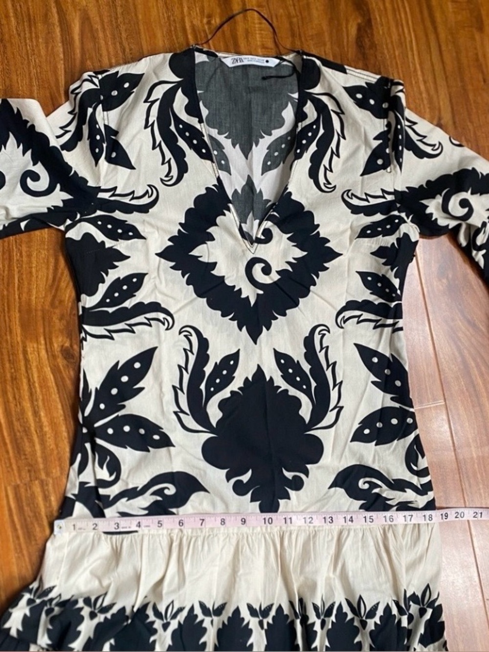 Zara Womens Black Cream Floral Cotton Tiered Maxi Dress Size Small Boho Coastal - Picture 15 of 16